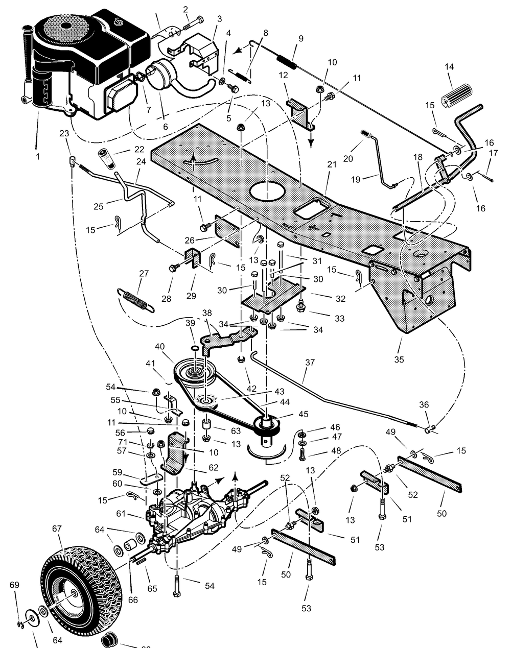 Motion Drive Diagram and Parts List for 309012X11A 2001 Briggs and Stratton Lawn Tractor